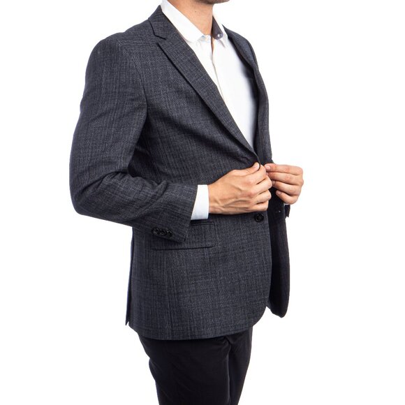 Dark Grey Wool Notch Lapel Men's Jacket - Picture 5 of 7